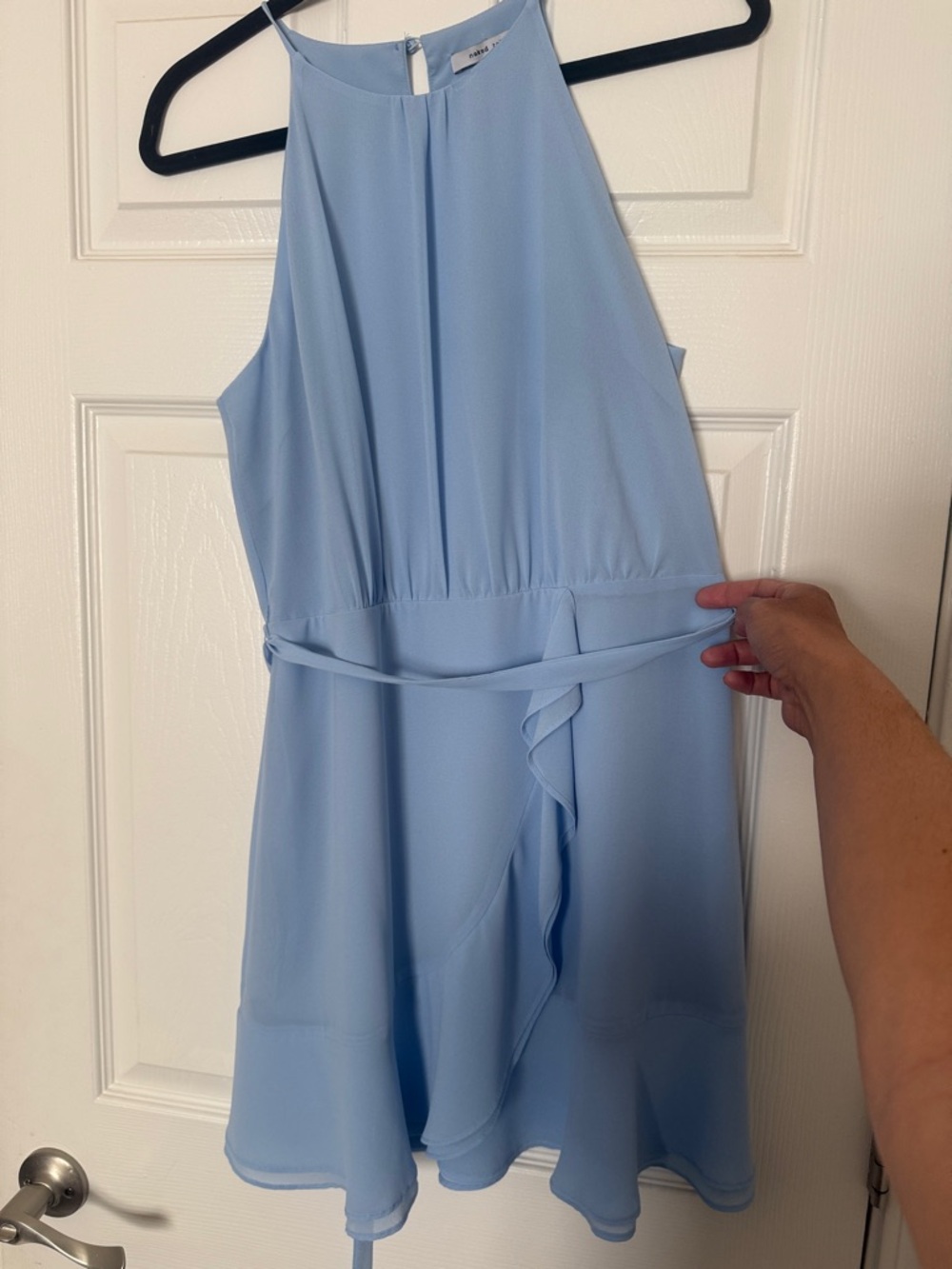 Naked Zebra Light Blue Asymmetrical Halter Dress